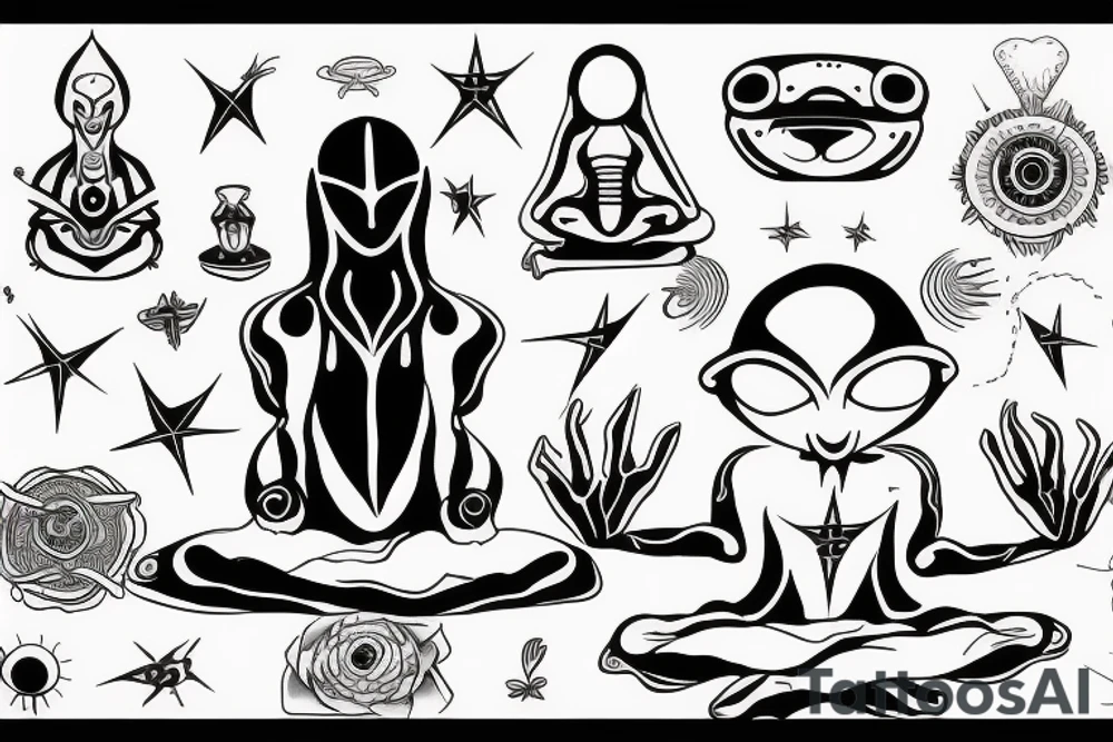 regular alien meditating simple symmetric tattoo idea