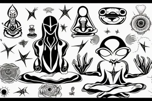 regular alien meditating simple symmetric tattoo idea