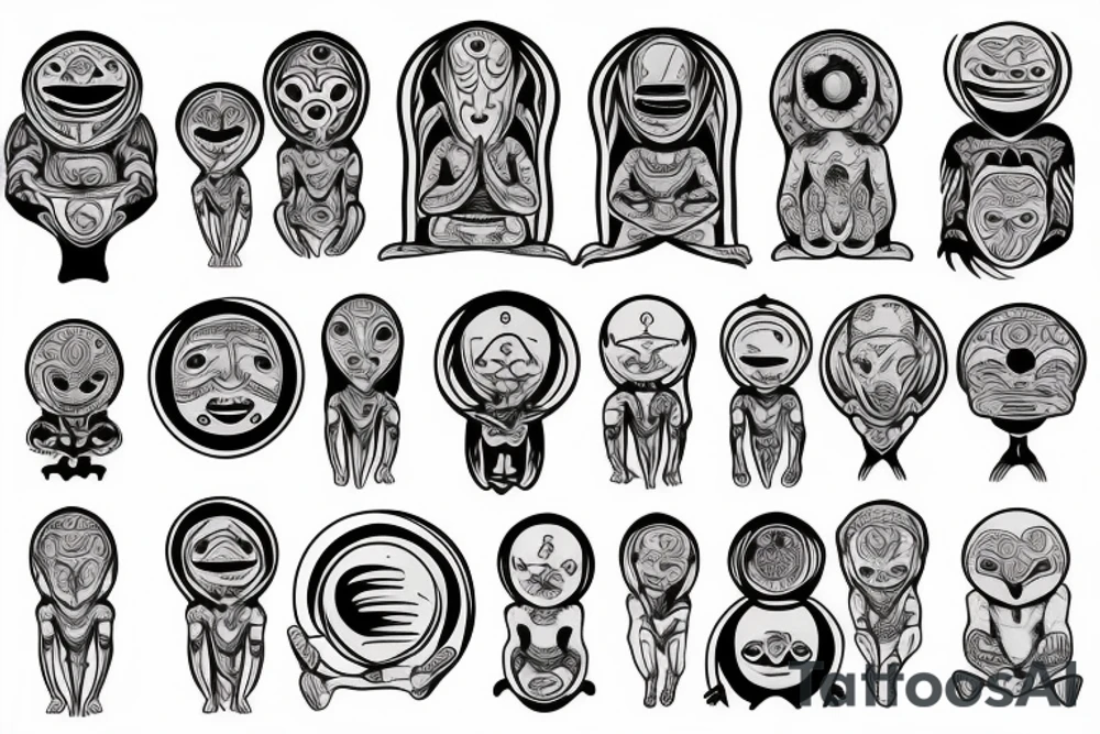 regular alien meditating simple symmetric tattoo idea