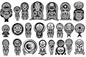 regular alien meditating simple symmetric tattoo idea