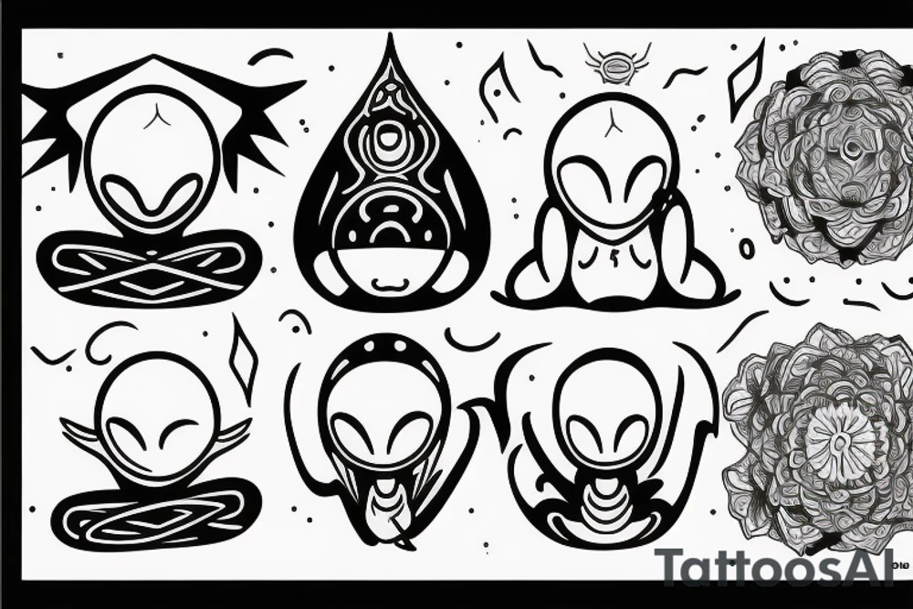 regular alien meditating simple symmetric tattoo idea