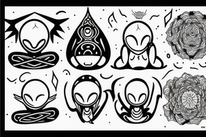 regular alien meditating simple symmetric tattoo idea