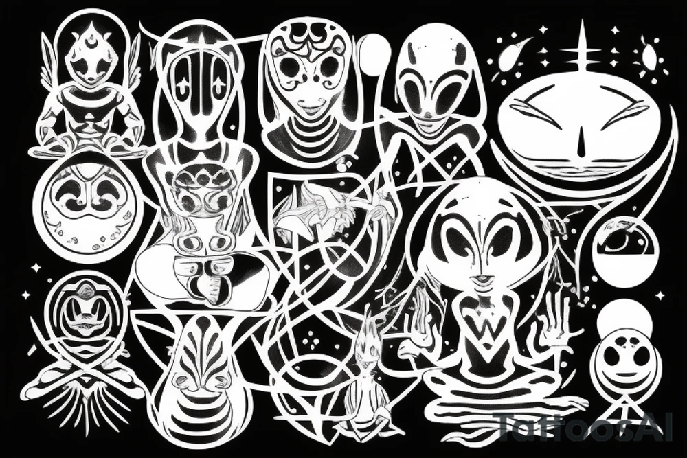 regular alien meditating simple symmetric tattoo idea