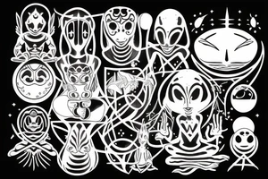 regular alien meditating simple symmetric tattoo idea