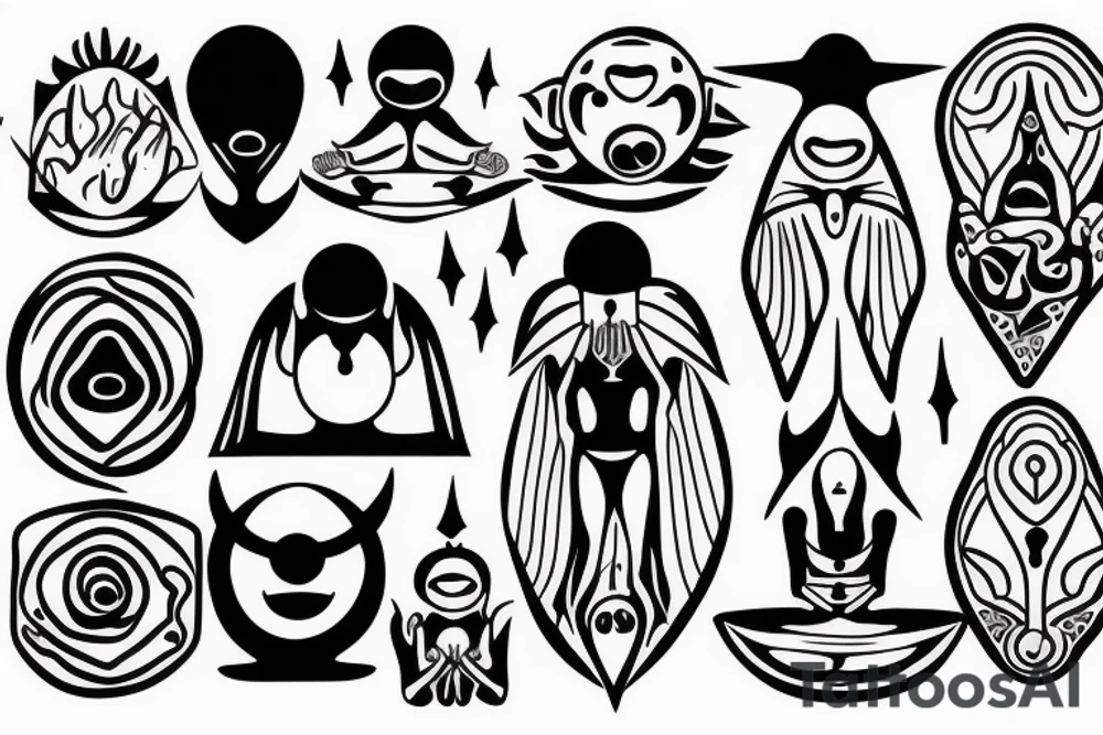 regular alien meditating simple symmetric tattoo idea