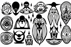 regular alien meditating simple symmetric tattoo idea