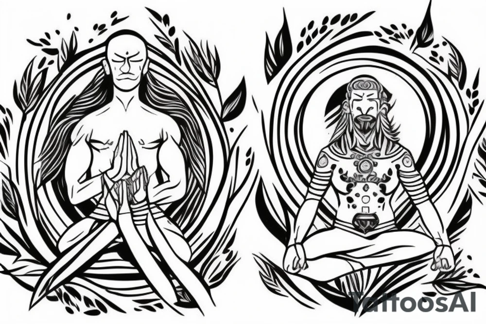 warrior meditating in a field tattoo idea