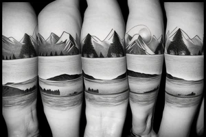 Mountain scene with mountain lake and slalom water skier silhouette 
on the lake tattoo idea