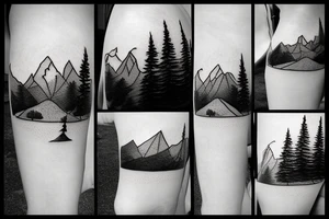 Mountain scene with mountain lake and slalom water skier silhouette 
on the lake tattoo idea