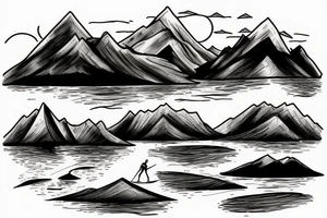 Mountain scene with mountain lake and slalom water skier silhouette 
on the lake tattoo idea