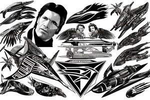 the words so say we all with a Battlestar Galactica Viper tattoo idea