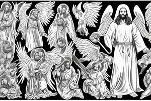 Spiritual warfare, Jesus Christ as he leads angels and saints in a dramatic battle between good and evil after Jesus' return to Earth tattoo idea