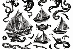 Kraken with a old sail boat tattoo idea