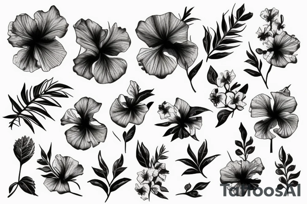 Hibiscus woth leaves tattoo idea