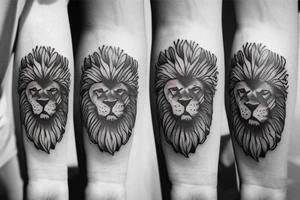 Lion face in lily of the valleys and sunflowers tattoo idea