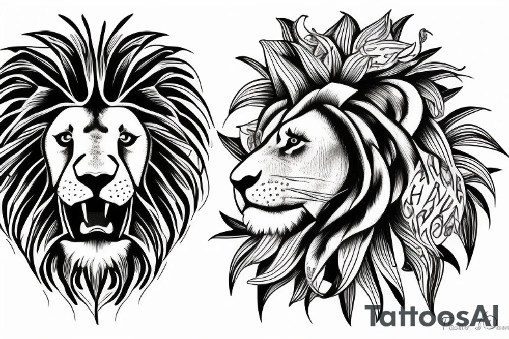 Lion in lily of the valleys tattoo idea
