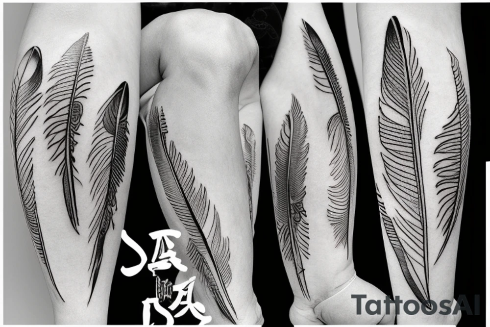 Six parakeet feathers tattoo idea