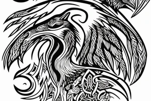 Viking wolf into tree with raven tattoo idea