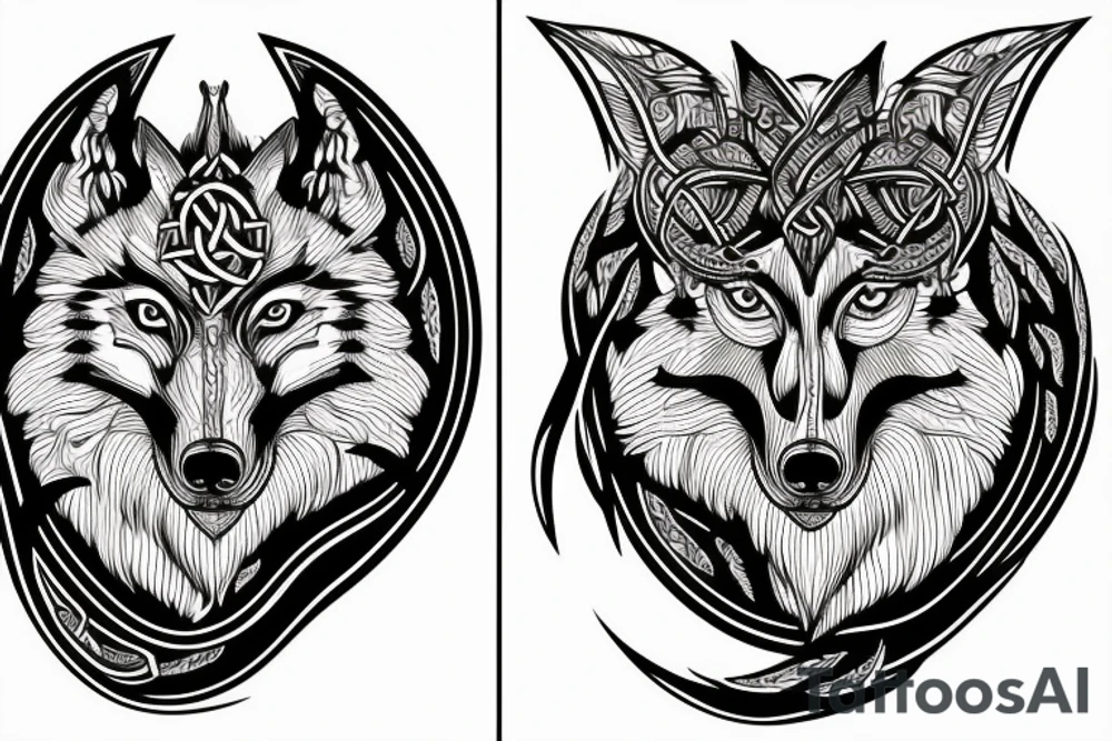 Viking wolf into yggdrasil tattoo idea