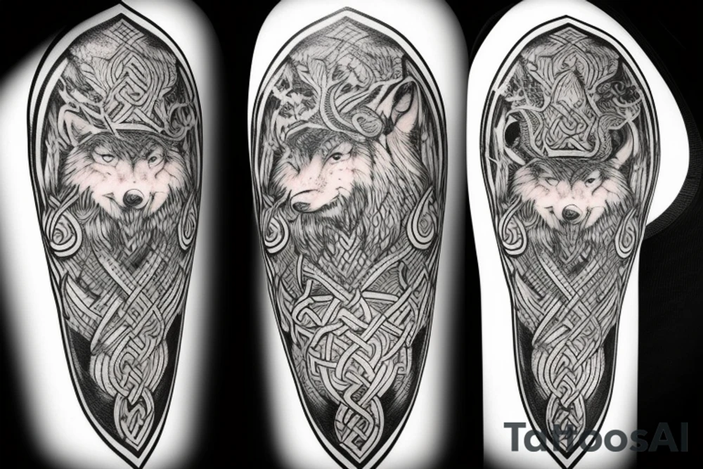 Viking wolf into yggdrasil tattoo idea