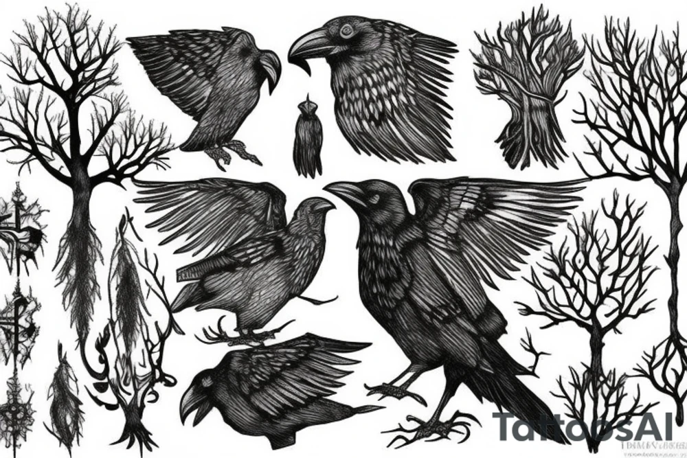 raven tree to roots tattoo idea