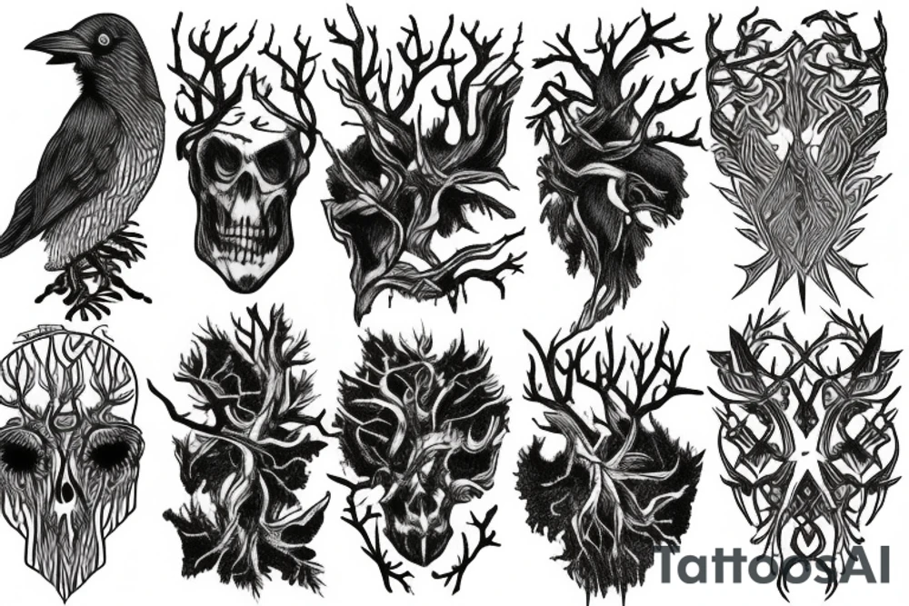 raven forest to roots tattoo idea