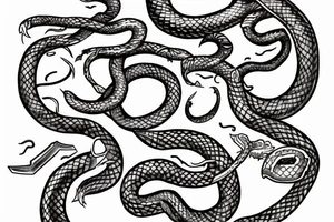 a sword attacking a shield and snakes around them tattoo idea