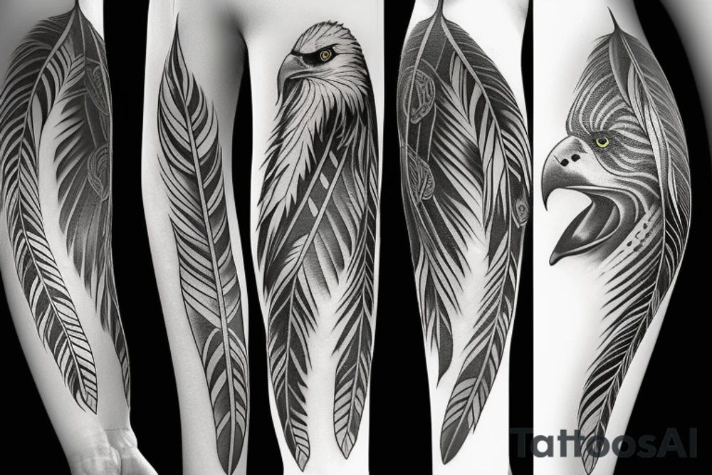A wrap around eagle feather tattoo idea