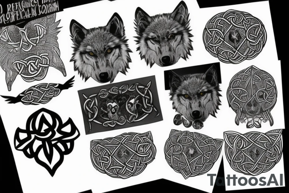 Celtic wolf and a crow tattoo idea