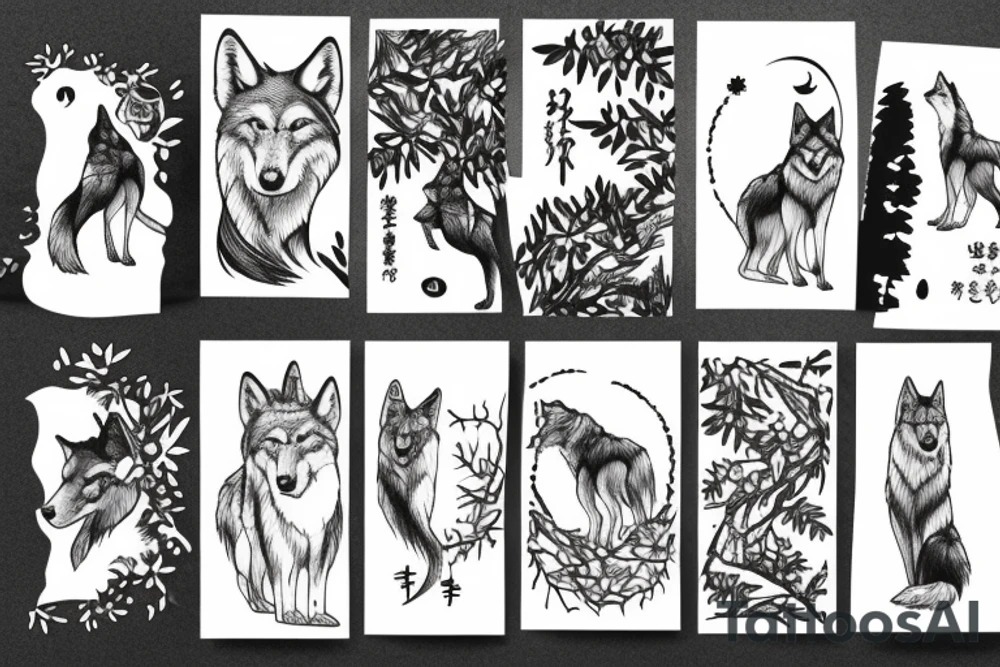 Wolf among the forest and a woman tattoo idea