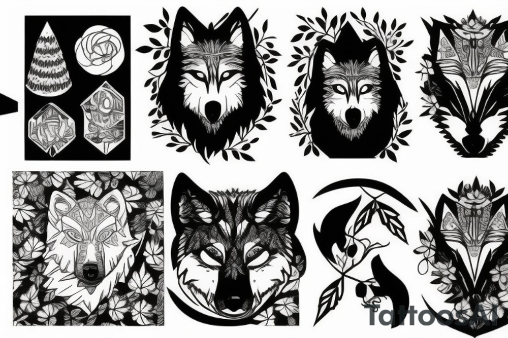 Wolf among the forest and a woman tattoo idea