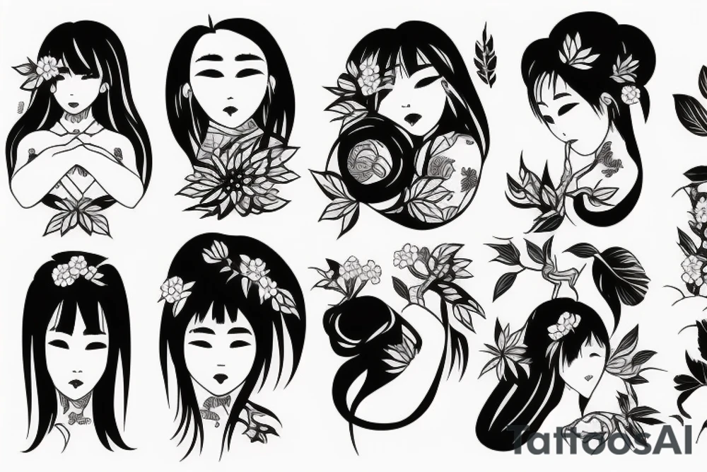Japanese woman in the forest tattoo idea