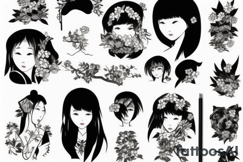 Japanese woman in the forest tattoo idea