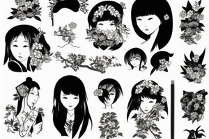 Japanese woman in the forest tattoo idea