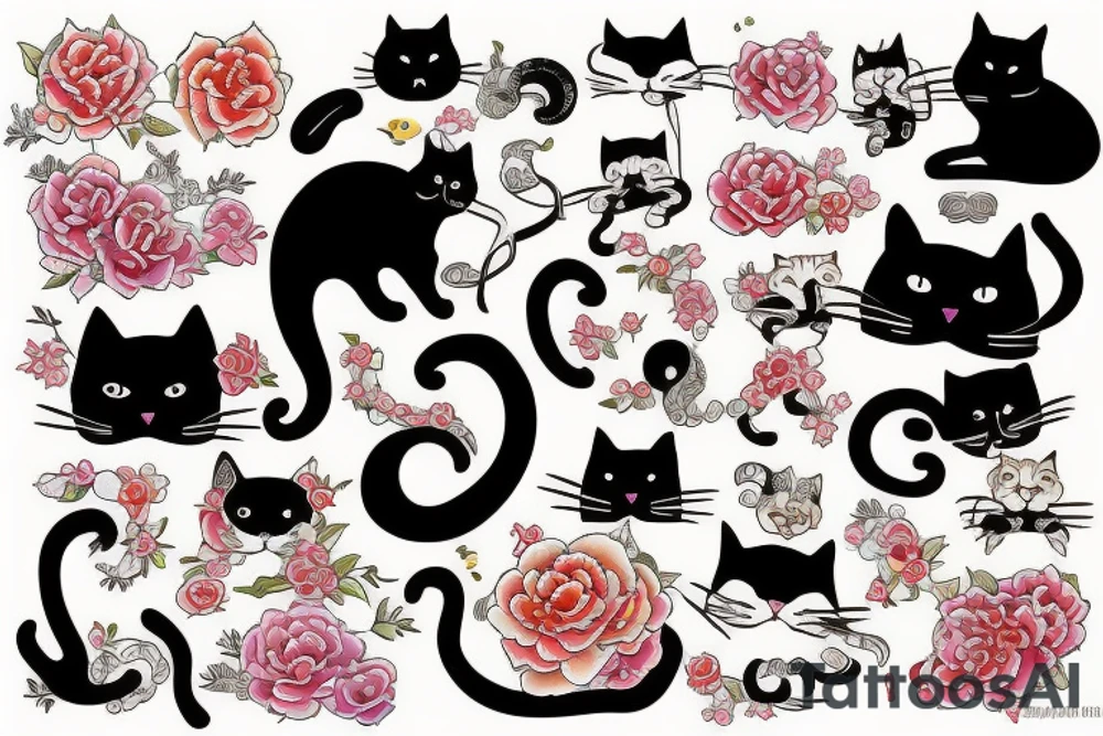 11 cats in Chinese portrait style tattoo idea