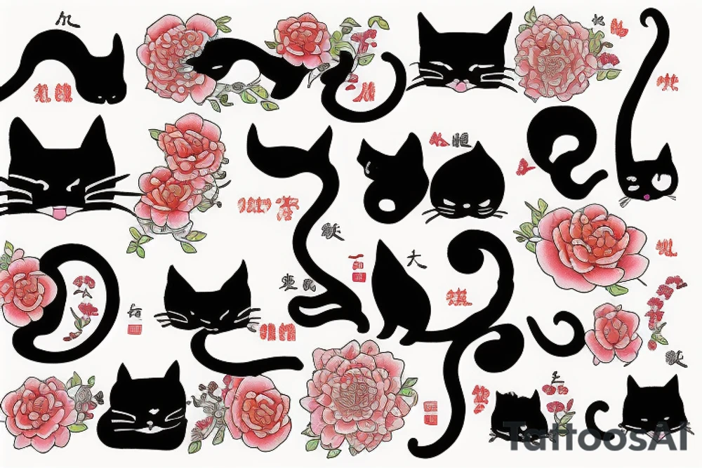 11 cats in Chinese portrait style tattoo idea