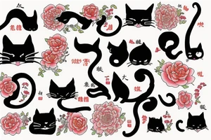 11 cats in Chinese portrait style tattoo idea