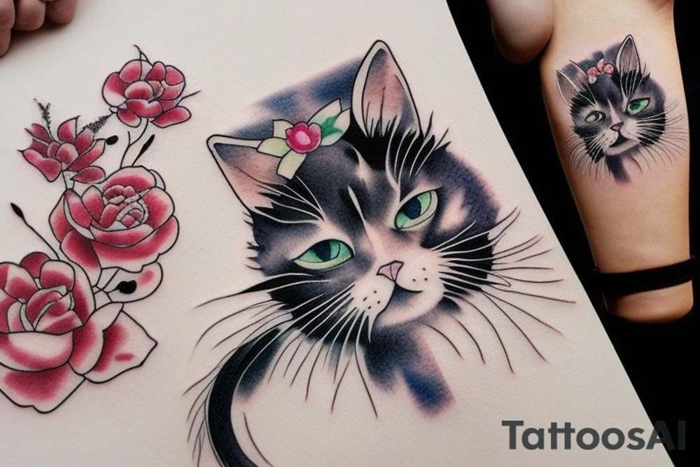 11 cats in Chinese portrait style tattoo idea