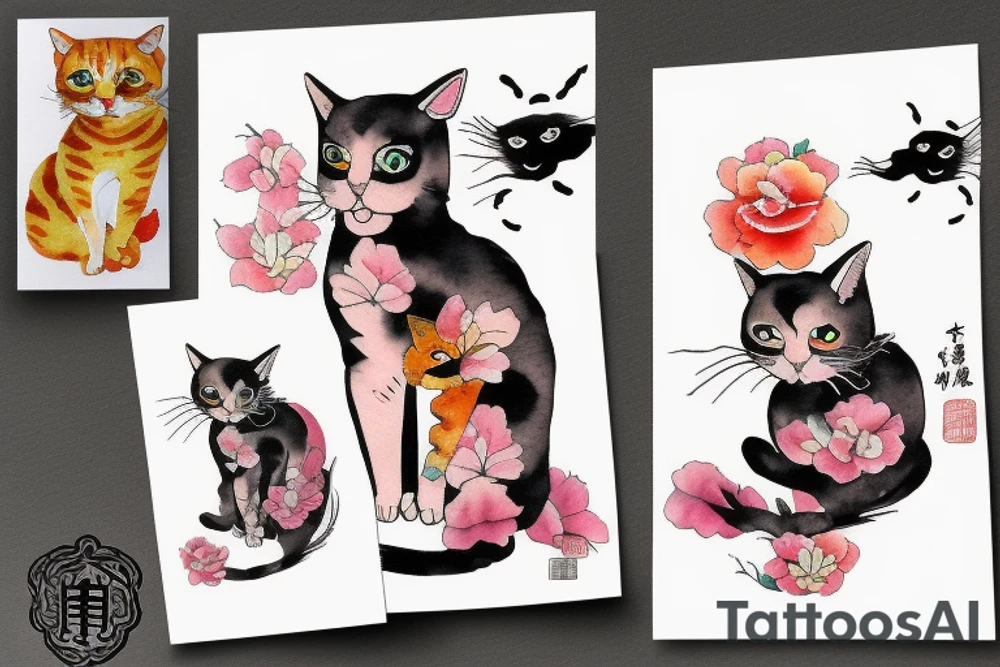 11 cats in Chinese portrait style tattoo idea