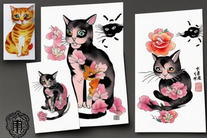 11 cats in Chinese portrait style tattoo idea