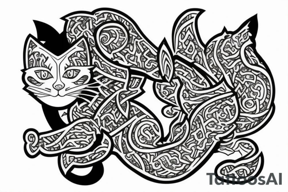 White cat in ninja or samurai costume tattoo idea