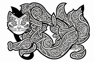 White cat in ninja or samurai costume tattoo idea