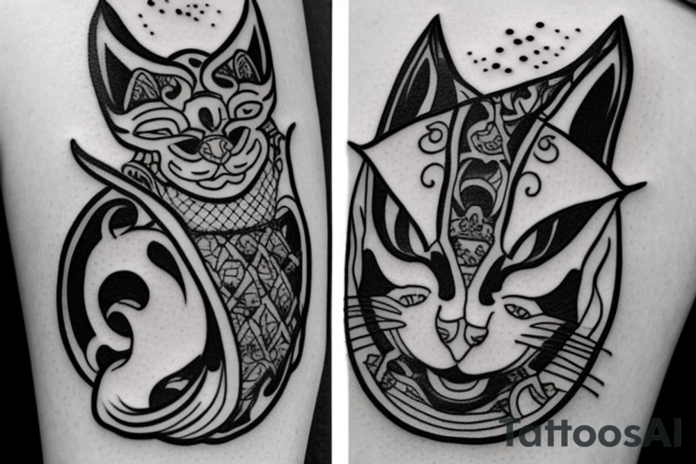 White cat in ninja or samurai costume tattoo idea