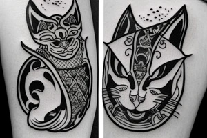 White cat in ninja or samurai costume tattoo idea