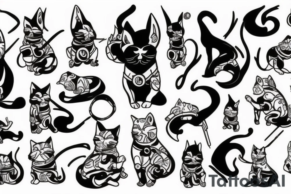 White cat in ninja or samurai costume tattoo idea