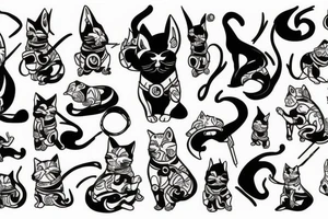 White cat in ninja or samurai costume tattoo idea