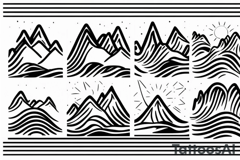 Waves. Mountains. Sun tattoo idea