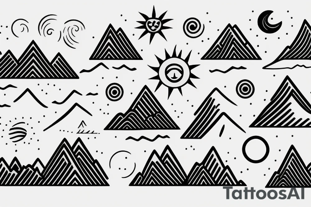 Waves. Mountains. Sun tattoo idea