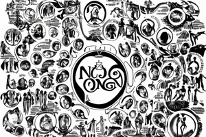 the phrase: "Nulla poloniam ad corpus meus" in a circle around silhouettes of 2-3 people standing in a conga line tattoo idea