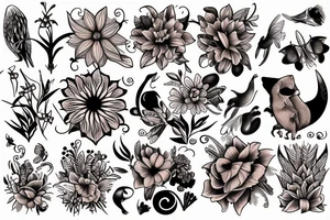 Flower with animals tattoo idea